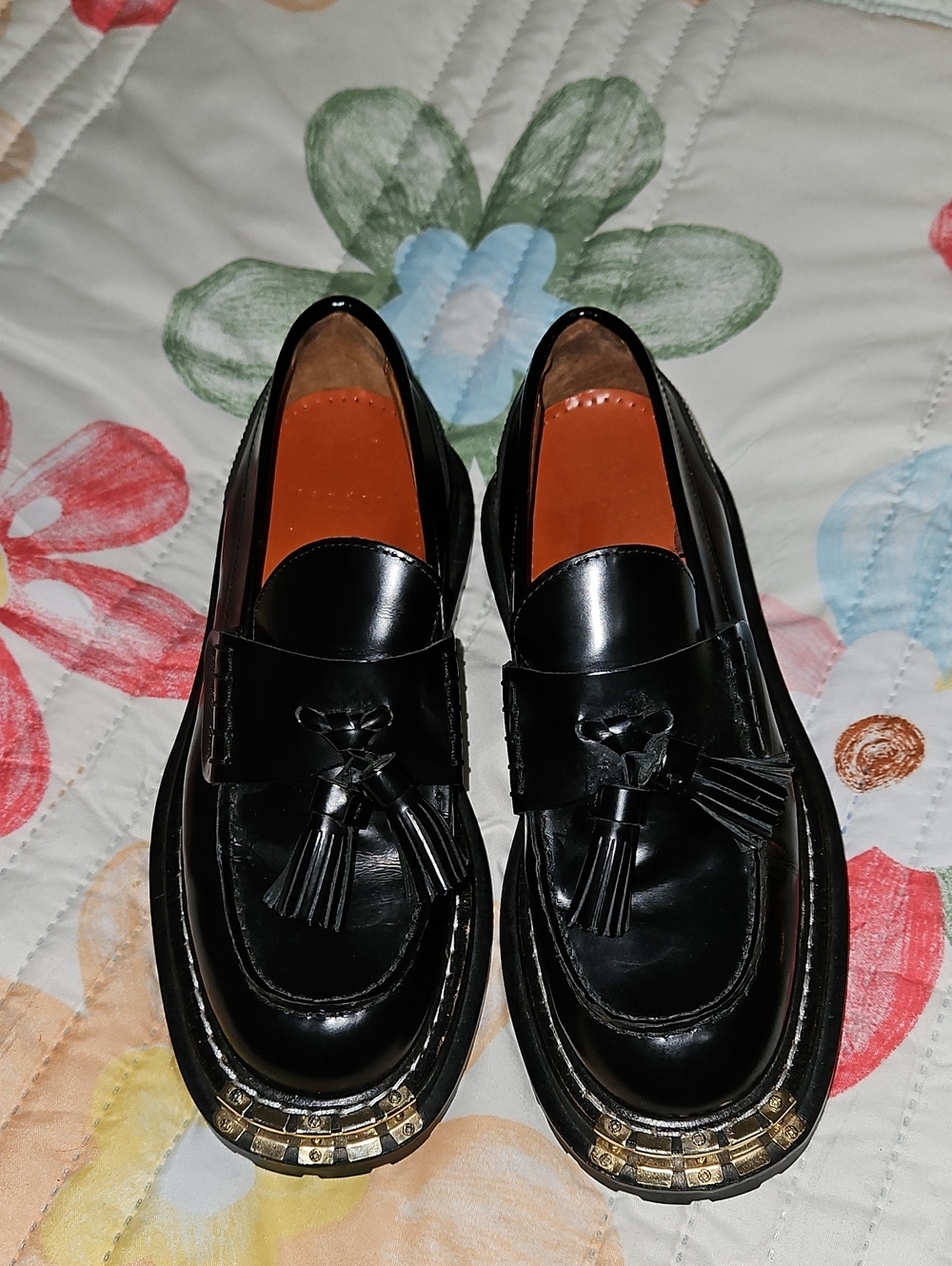 Sandro Black Patent Leather Lug Sole Tassel Loafers - Picture 6 of 11